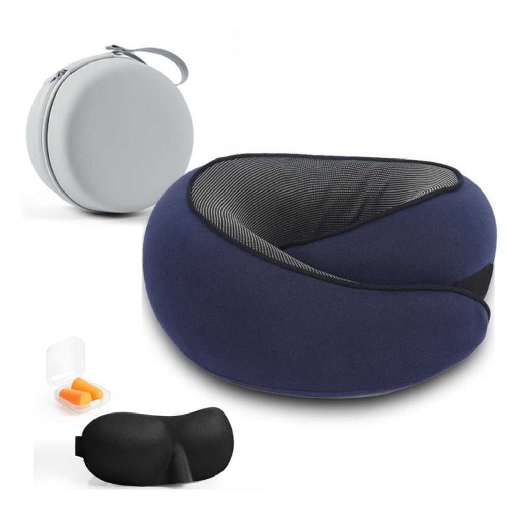 Travel Neck Pillow, Sleep Mask, Ear Plugs Set